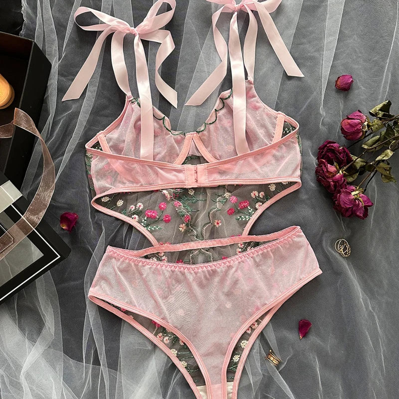 Lace 3-Piece Lingerie Set with Garter Belt