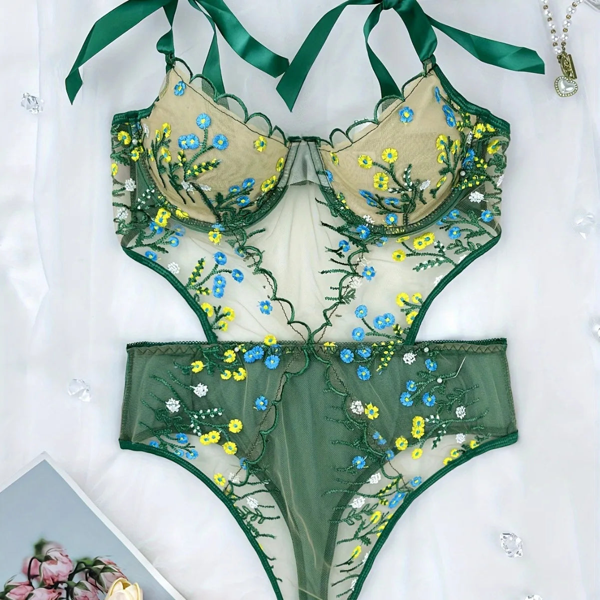 Lace 3-Piece Lingerie Set with Garter Belt