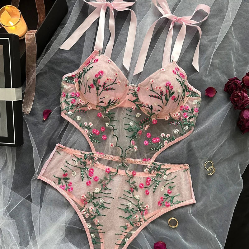 Lace 3-Piece Lingerie Set with Garter Belt