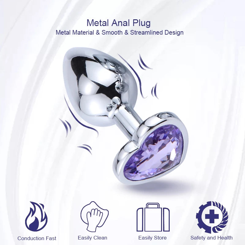 Heart Stainless Steel Crystal Anal Plug
