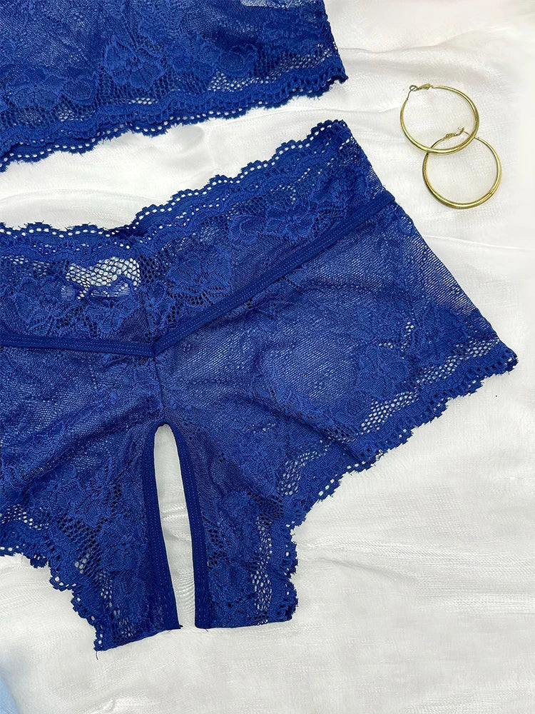 Dark Blue Hollow Crotchless Exotic Set