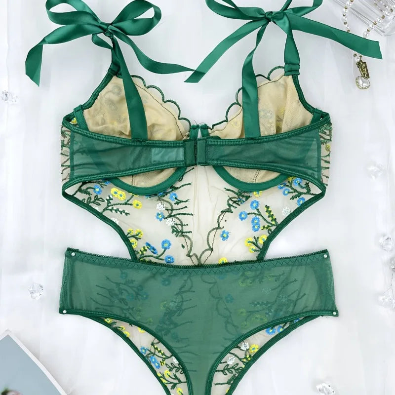 Lace 3-Piece Lingerie Set with Garter Belt