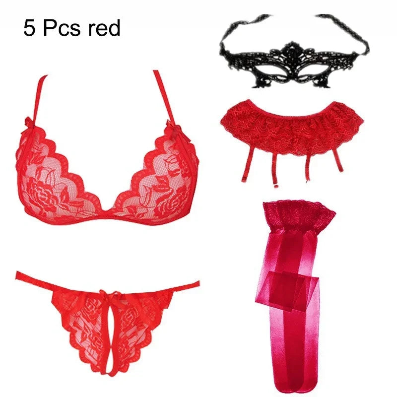 Transparent Lace Lingerie Set - 5 Piece