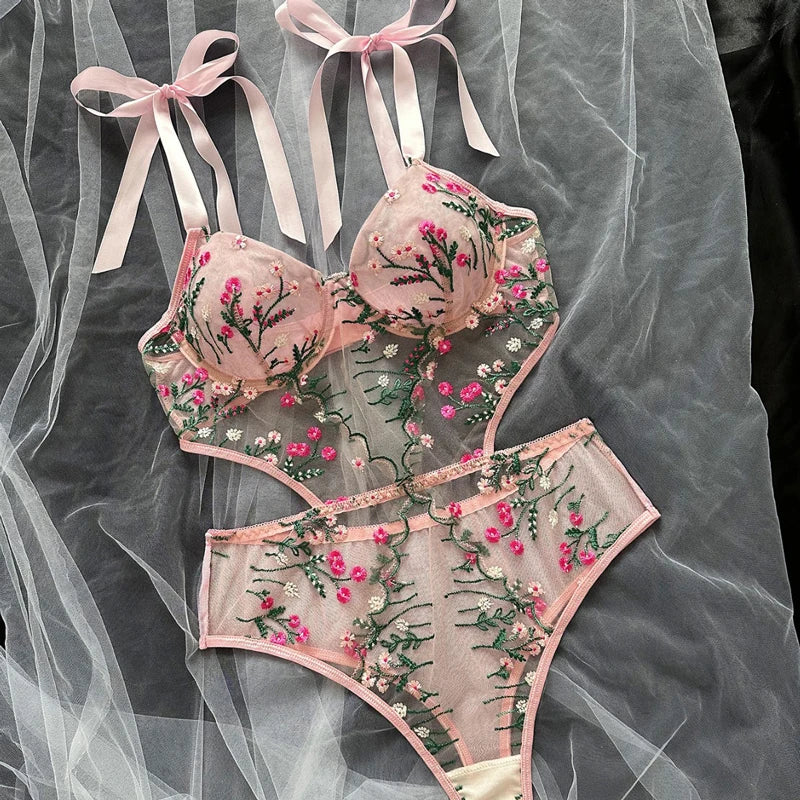 Lace 3-Piece Lingerie Set with Garter Belt