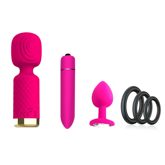 AV Magic Wand + Dildos Bullet Vibrators + Anal Plug + Penis Ring Set