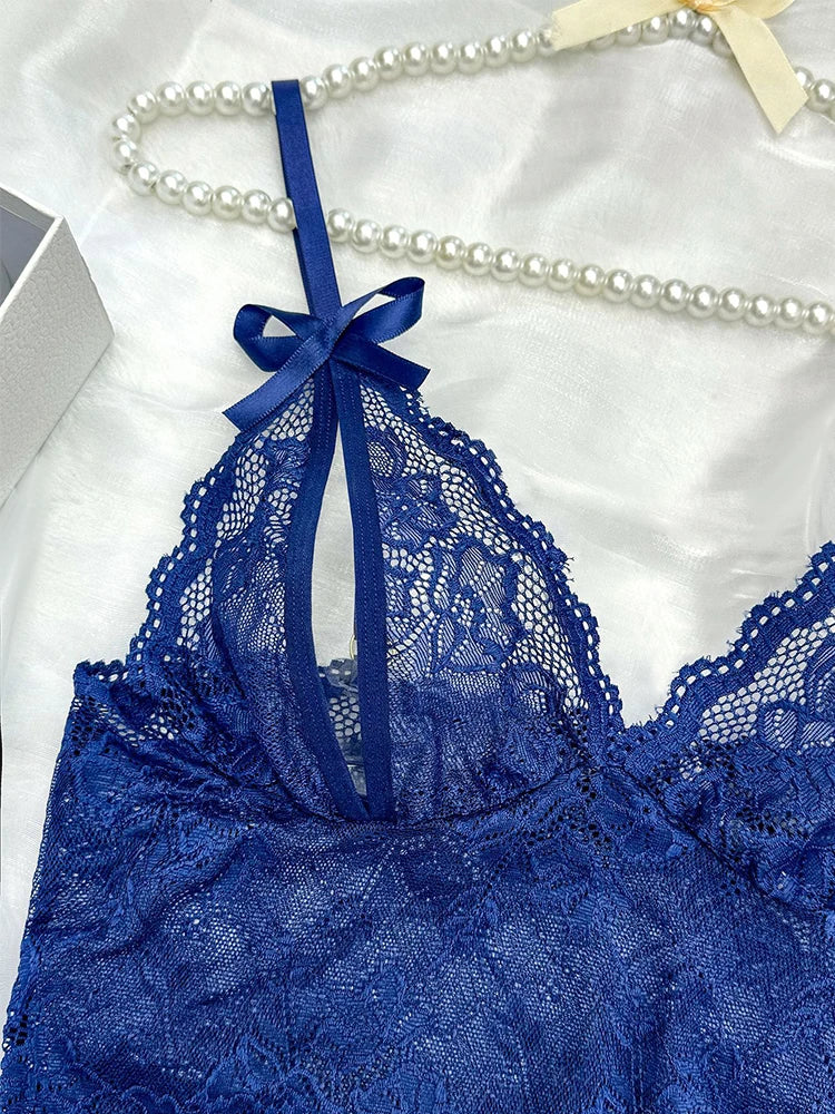 Dark Blue Hollow Crotchless Exotic Set