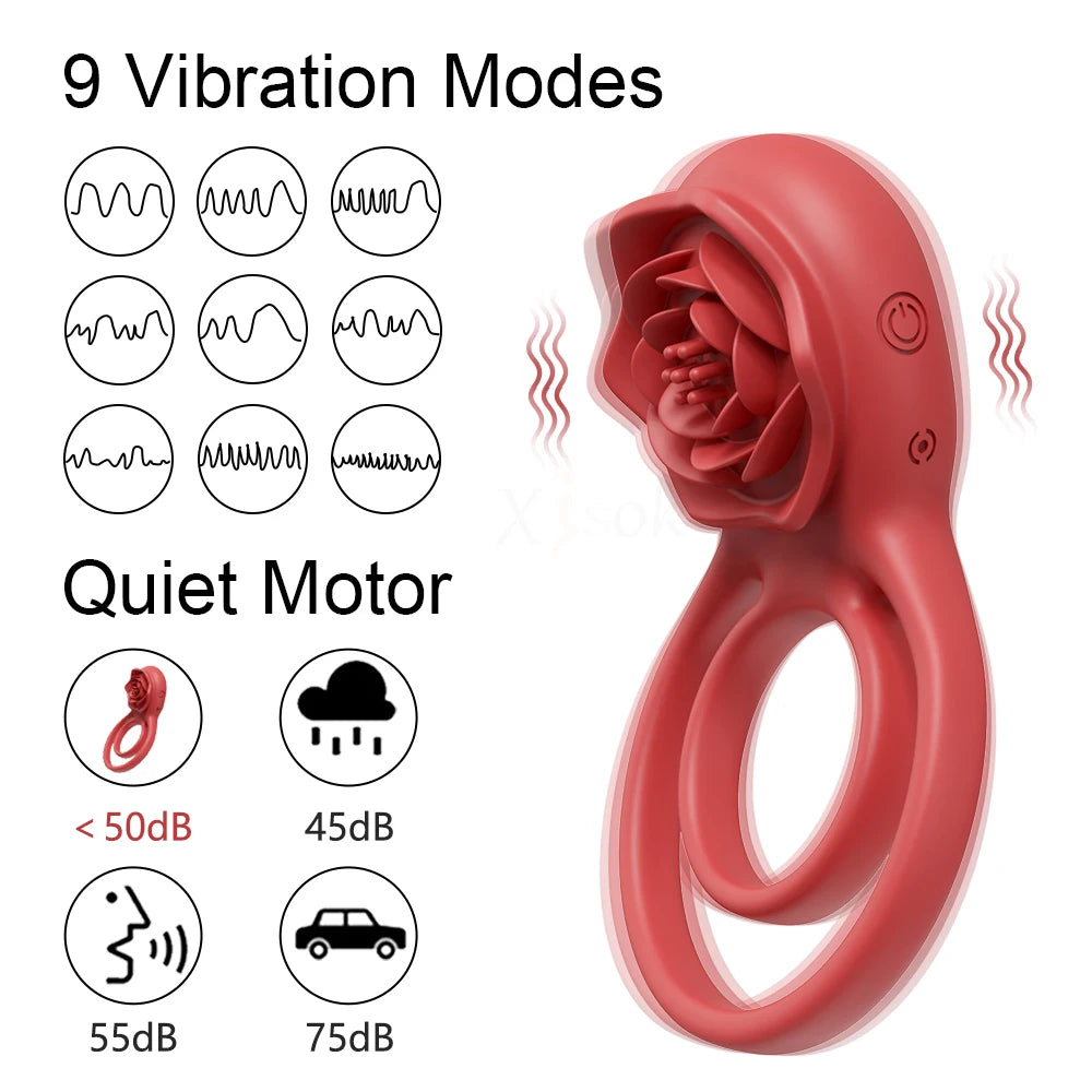 Enchanting Rose Vibrating Penis Ring with Clitoral Stimulation