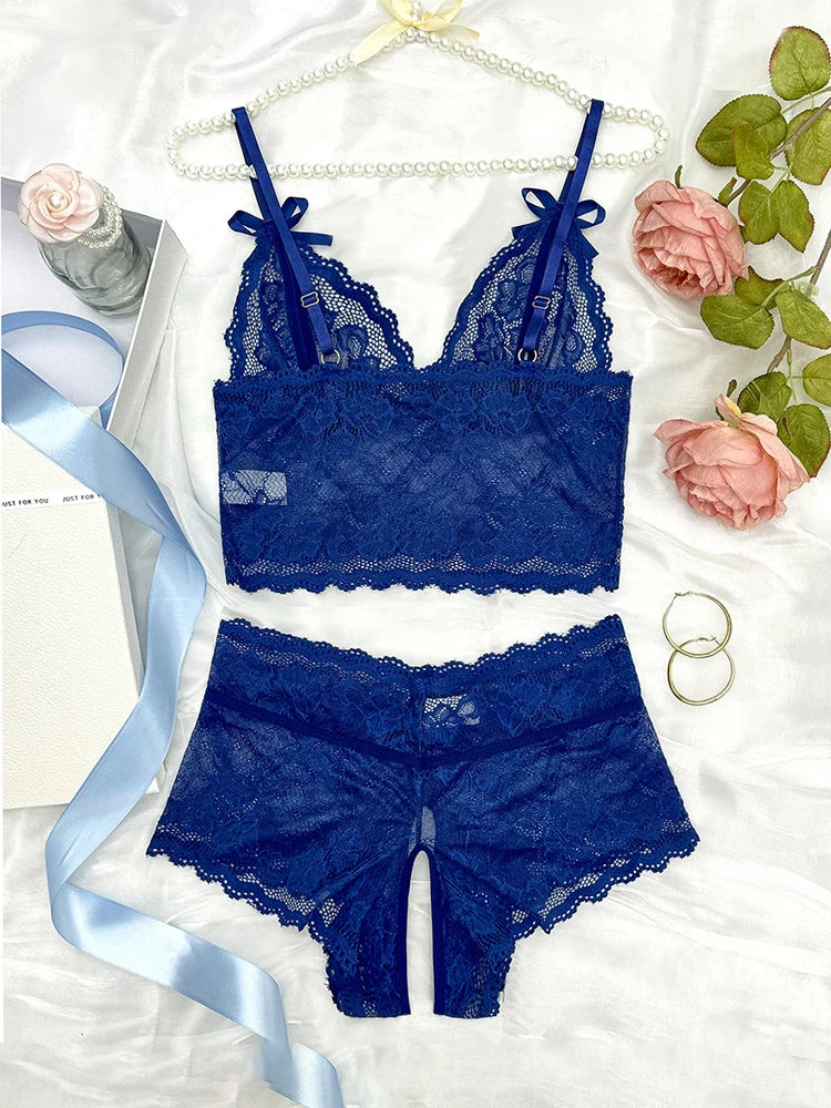 Dark Blue Hollow Crotchless Exotic Set