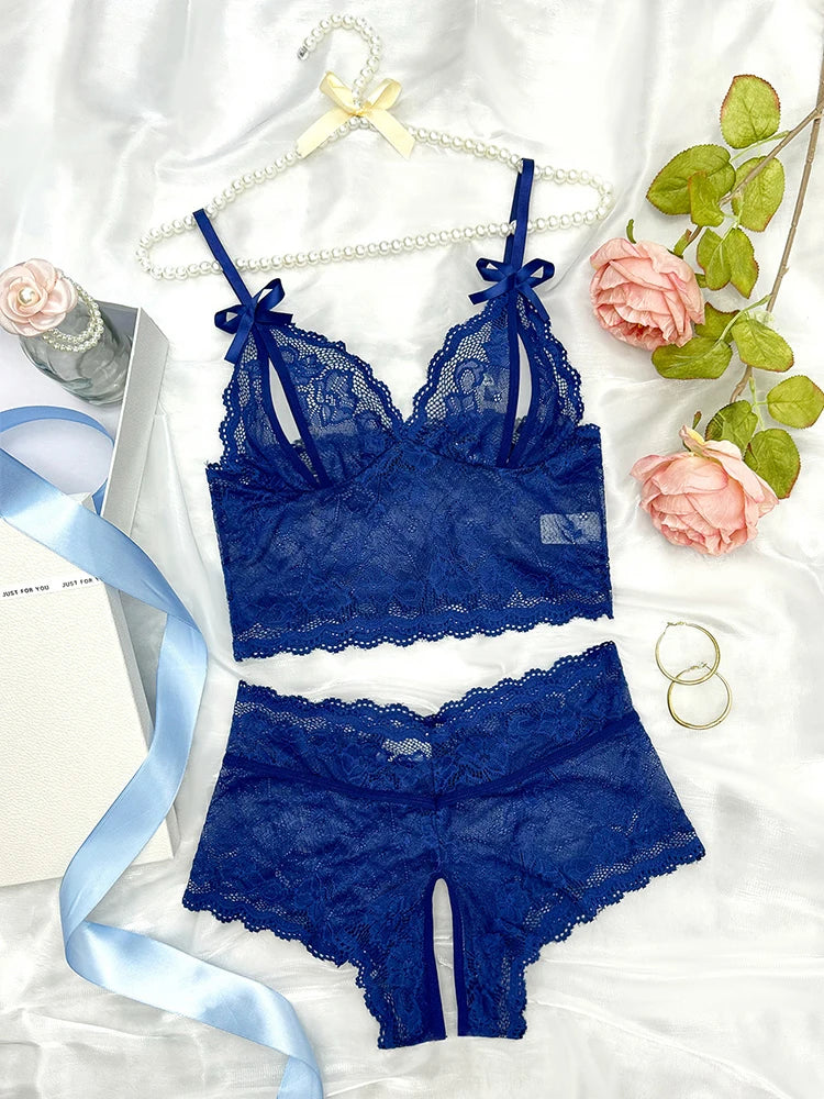 Dark Blue Hollow Crotchless Exotic Set