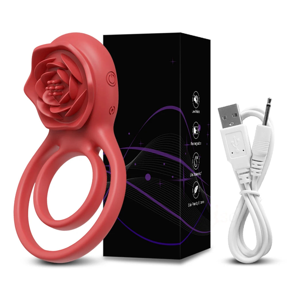 Enchanting Rose Vibrating Penis Ring with Clitoral Stimulation