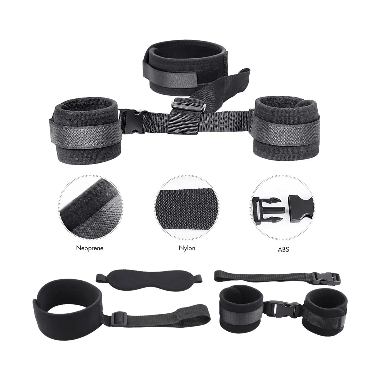 BDSM Restraint Kit: Wrist & Thigh Cuffs Blindfold