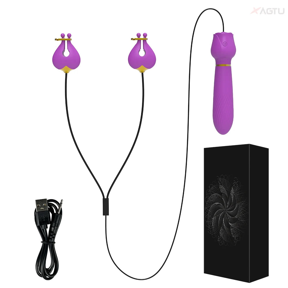 Velvet Rose: Electric Nipple Clamp and G-Spot Delight