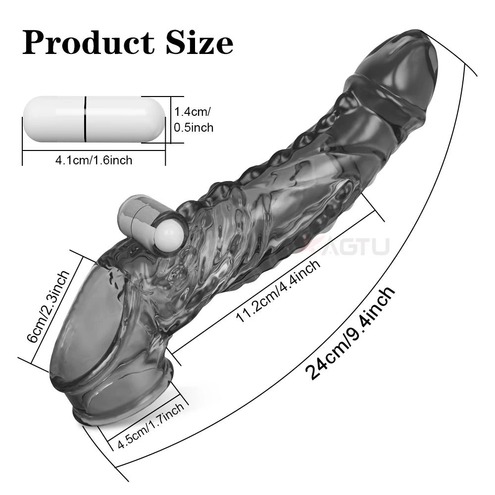Penis Extender Sleeve Cock Ring Vibrator Reusable Penis Enlargement Sex Toys For Men Adult Delay Ejaculation Vibrator Condom