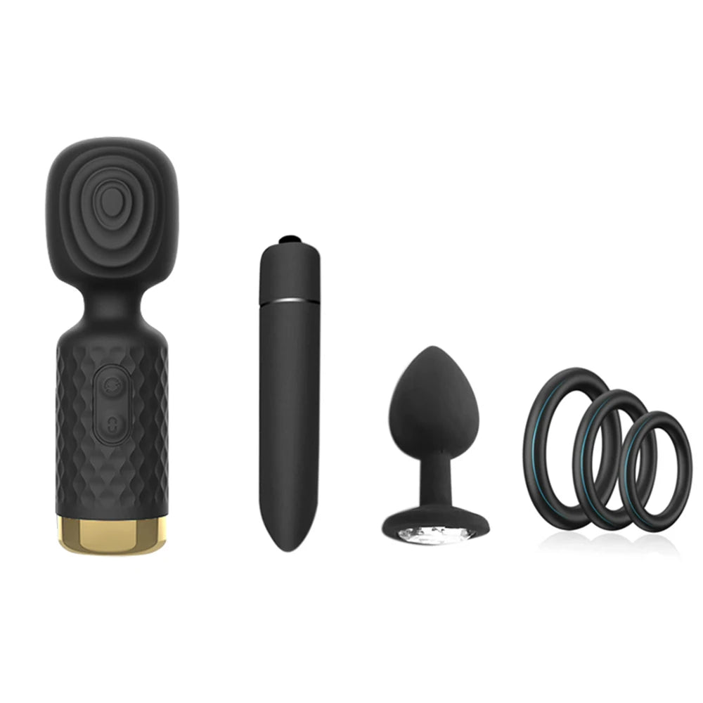 AV Magic Wand + Dildos Bullet Vibrators + Anal Plug + Penis Ring Set