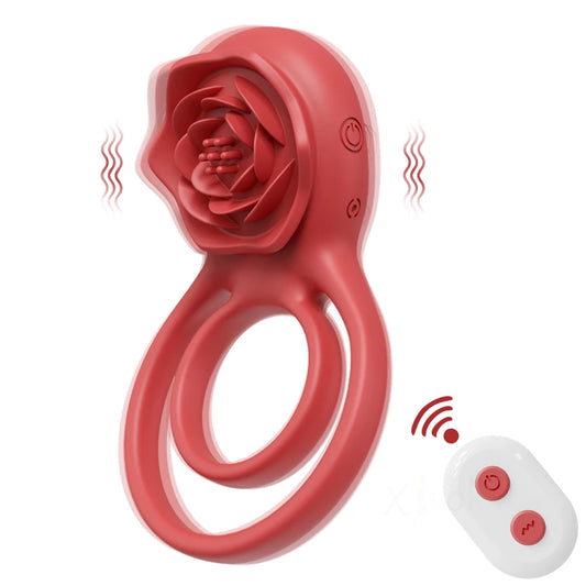 Rose-Vibrating Cock Ring Erection Clitoral Clit G Spot Stimulation 9 Vibrations Penis Ring Vibrator Adult Sex Toys for Men Women