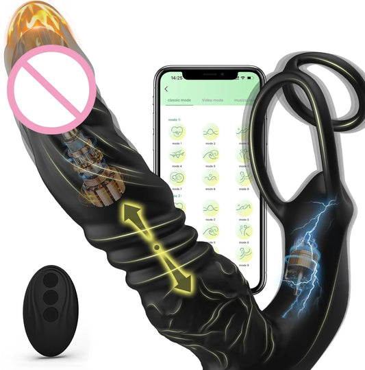 APP Control Men Prostate Massage with Dual Silicone Cock Ring