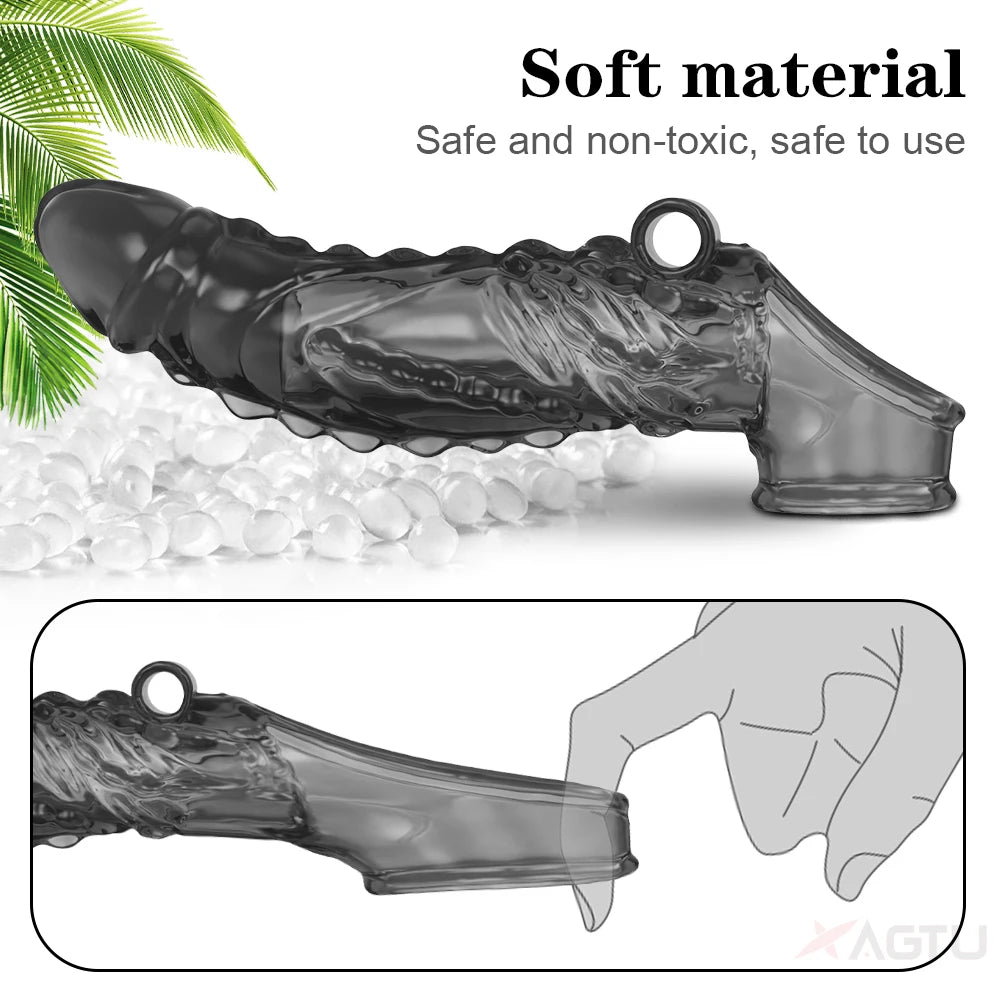 Penis Extender Sleeve Cock Ring Vibrator Reusable Penis Enlargement Sex Toys For Men Adult Delay Ejaculation Vibrator Condom