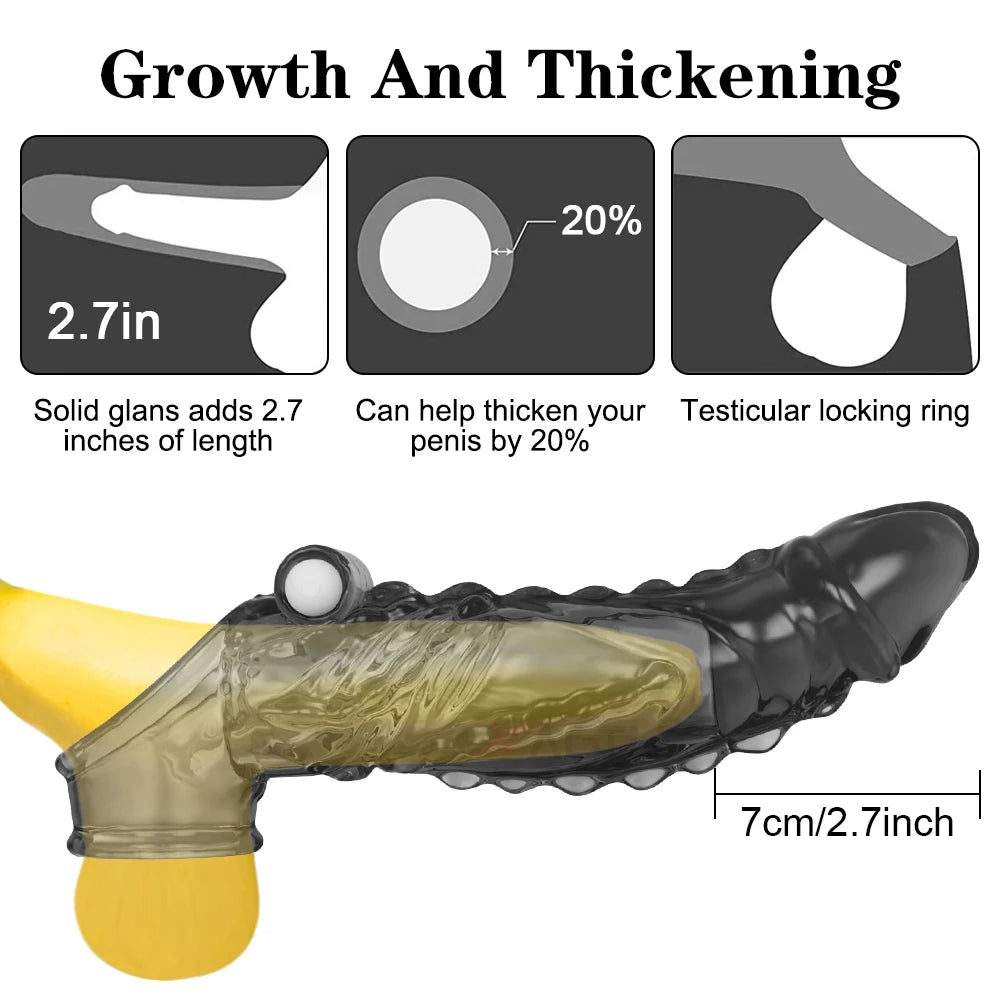 Penis Extender Sleeve Cock Ring Vibrator Reusable Penis Enlargement Sex Toys For Men Adult Delay Ejaculation Vibrator Condom