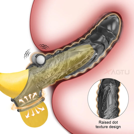 Penis Extender Sleeve Cock Ring Vibrator Reusable Penis Enlargement Sex Toys For Men Adult Delay Ejaculation Vibrator Condom