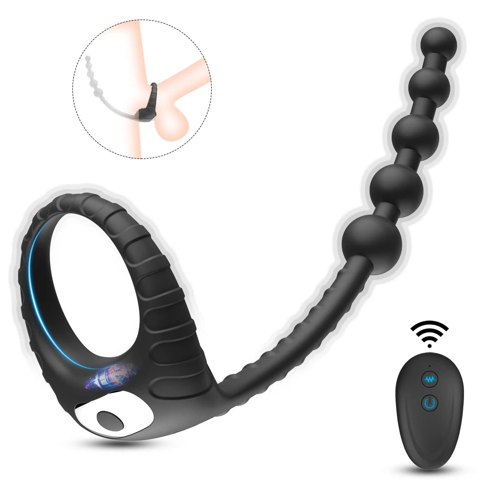 Wireless Remote Anal Beads Penis Ring Vibrator